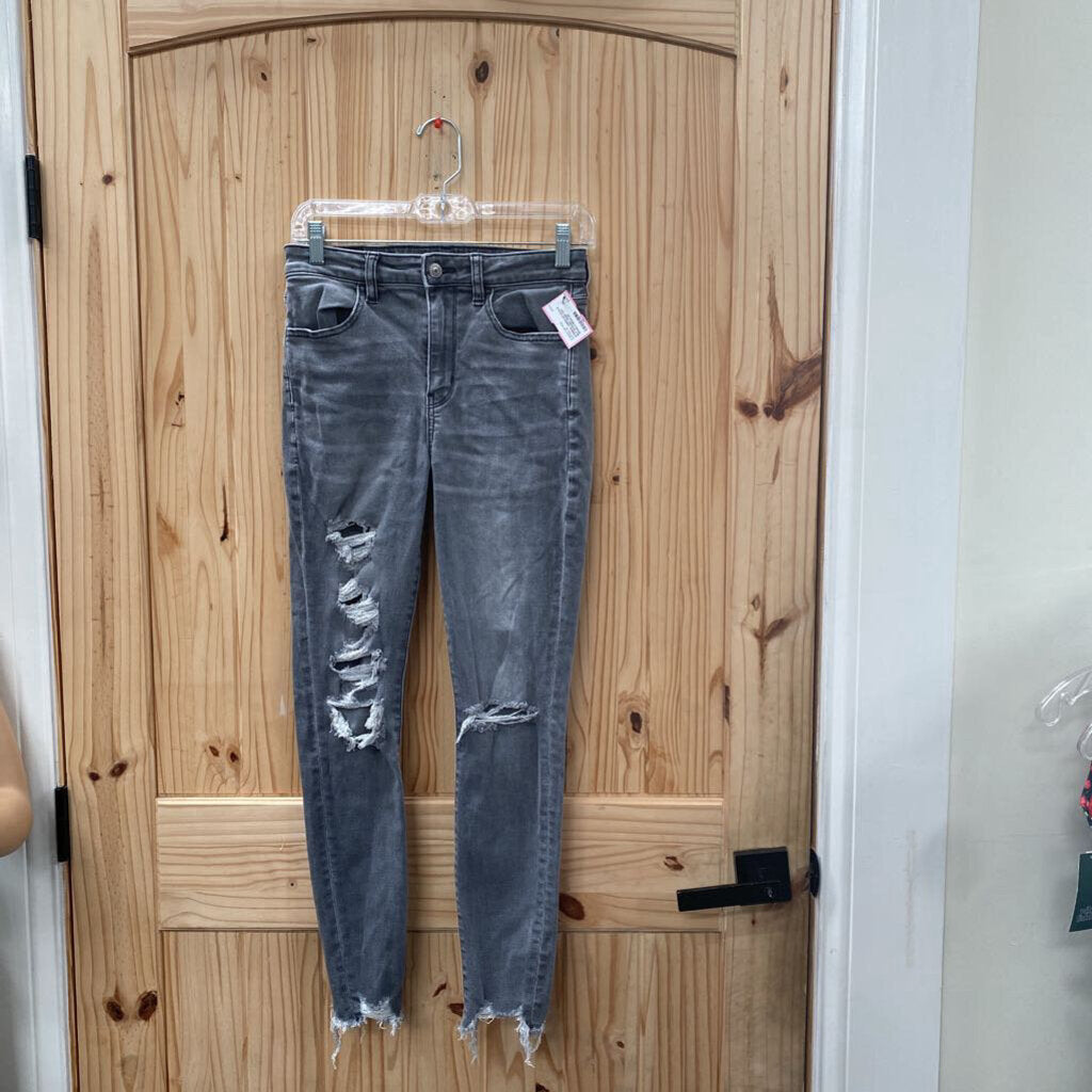 WOMENS AMERICAN EAGLE BLK WASHED DENIM DIST. JEANS 4 REGULAR