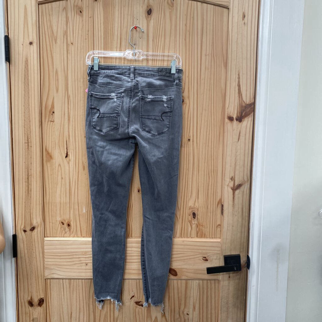 WOMENS AMERICAN EAGLE BLK WASHED DENIM DIST. JEANS 4 REGULAR