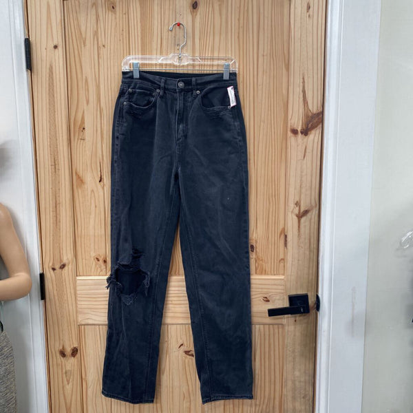 WOMENS AMERICAN EAGLE BLK DENIM DIST. JEANS 6 X-LONG
