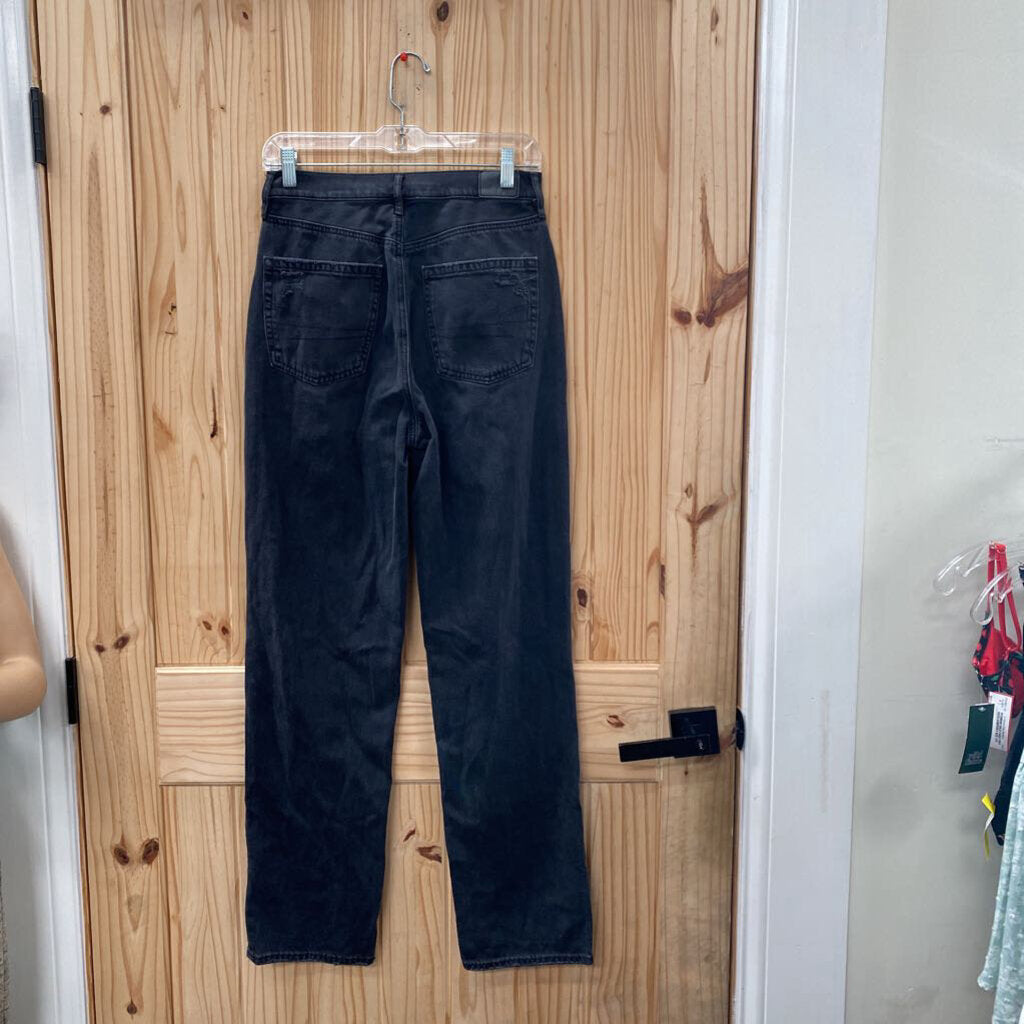 WOMENS AMERICAN EAGLE BLK DENIM DIST. JEANS 6 X-LONG