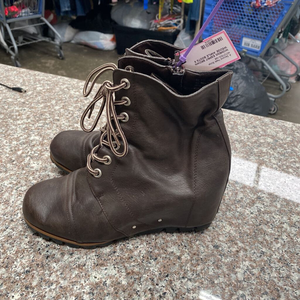 WOMENS ESPRIT BROWN WEDGE ANKLE BOOTS 9