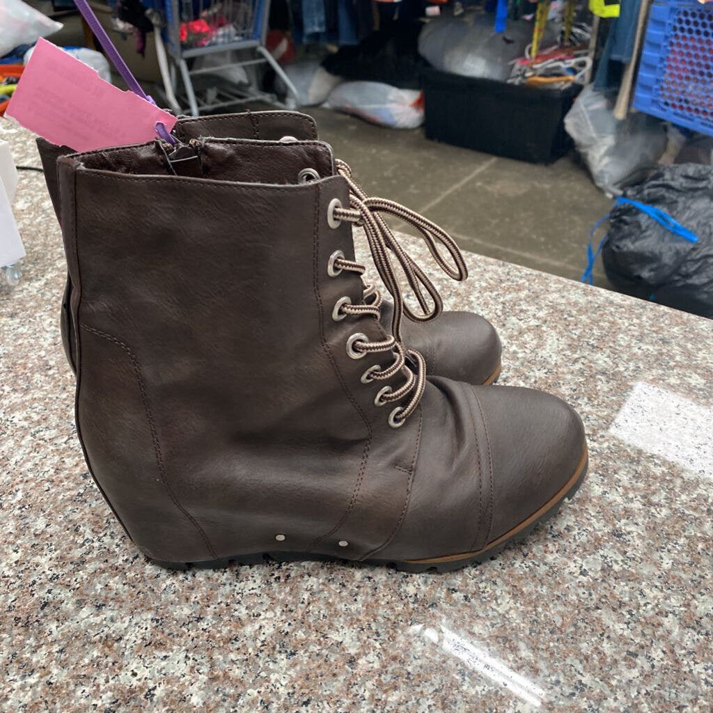 WOMENS ESPRIT BROWN WEDGE ANKLE BOOTS 9