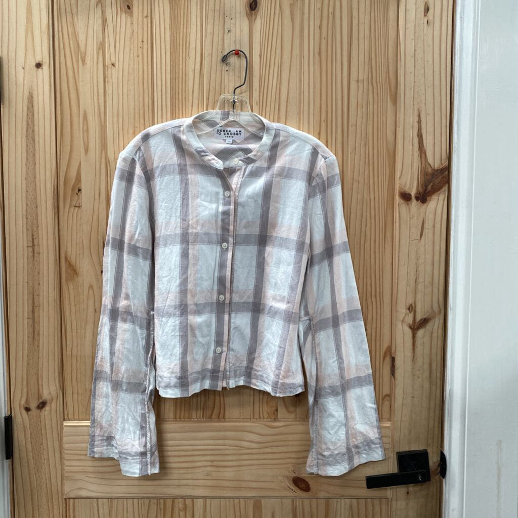 WOMENS DEREK PLAID CASUAL TOP LT PINK/LT GREY/WHITE M