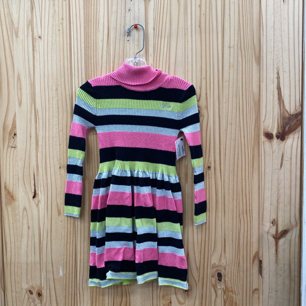 GIRLS GUESS LS DRESS PINK/BLK/LIME/SILVER 5