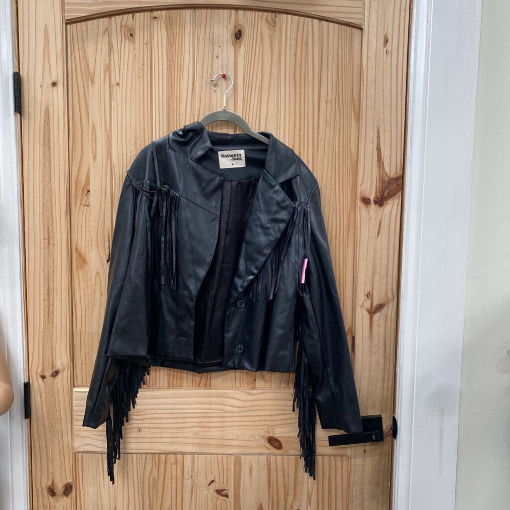 WOMENS ENTRO BLK CASUAL JACKET W/FRINGE M