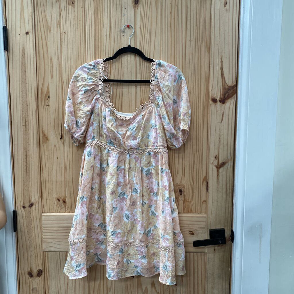 WOMENS BLU PEPPER PEACH/YELLOW FLORAL DRESS L