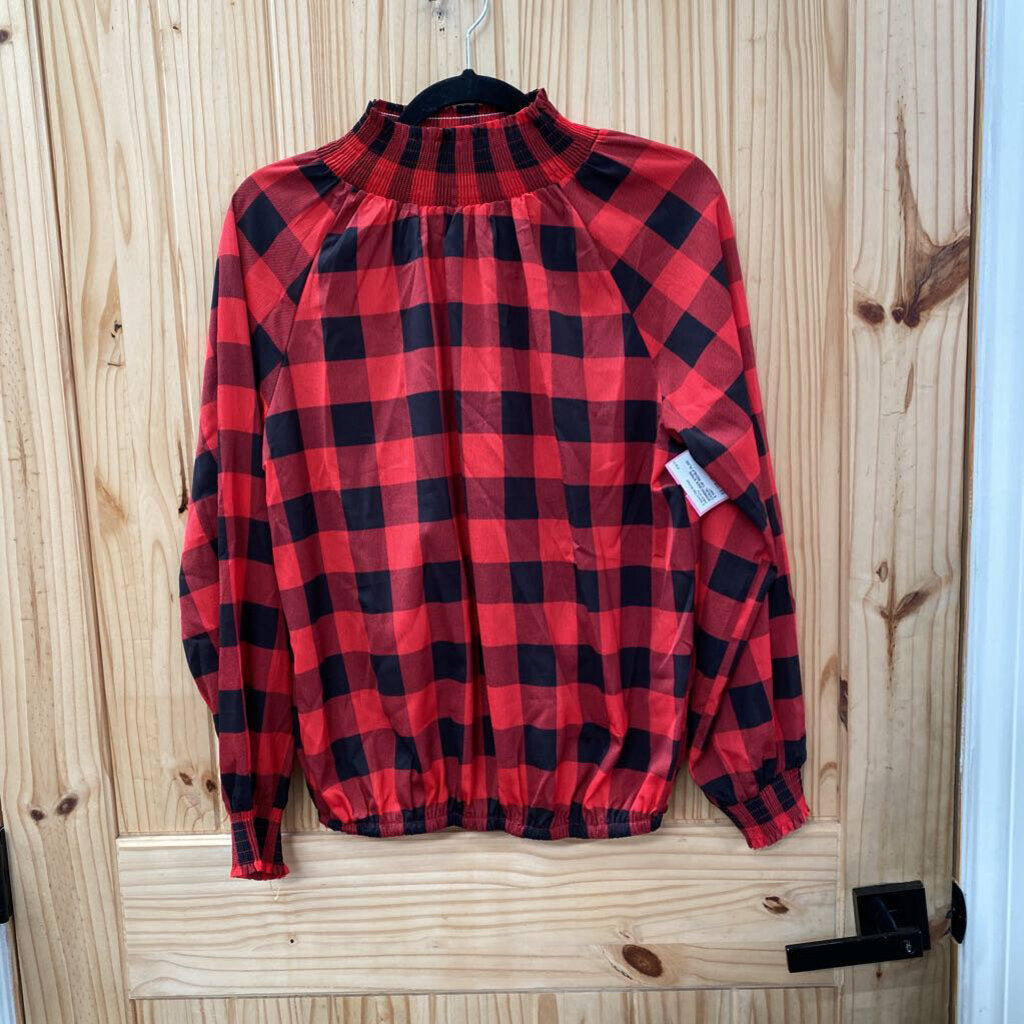 WOMENS MAIN STRIPE CASUAL TOP RED/BLK PLAID S NWT