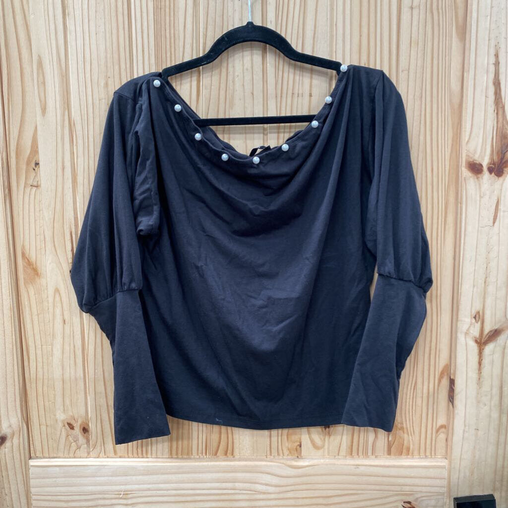 WOMENS SHEIN BLK CASUAL TOP W/PEARLS S