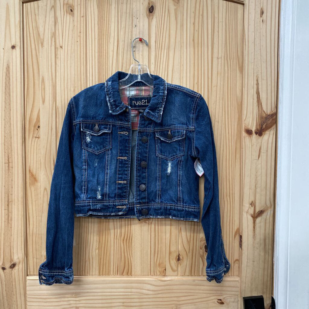 WOMENS RUE 21 DK DENIM DIST. JEAN JACKET M