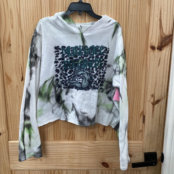 WOMENS MUSKOGEE ROUGHERS CROP TOP HOODIE GREEN/WHITE/BLK L