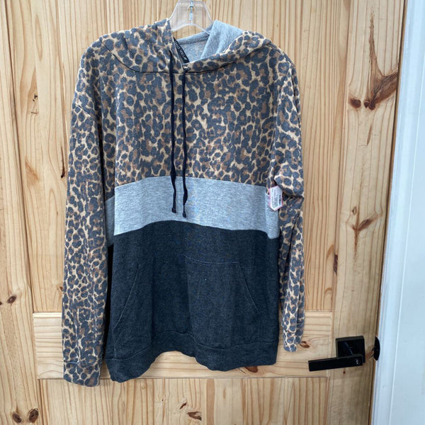 WOMENS LOVELY SOULD LS HOODED SHIRT GREY/LEOPARD 1XL