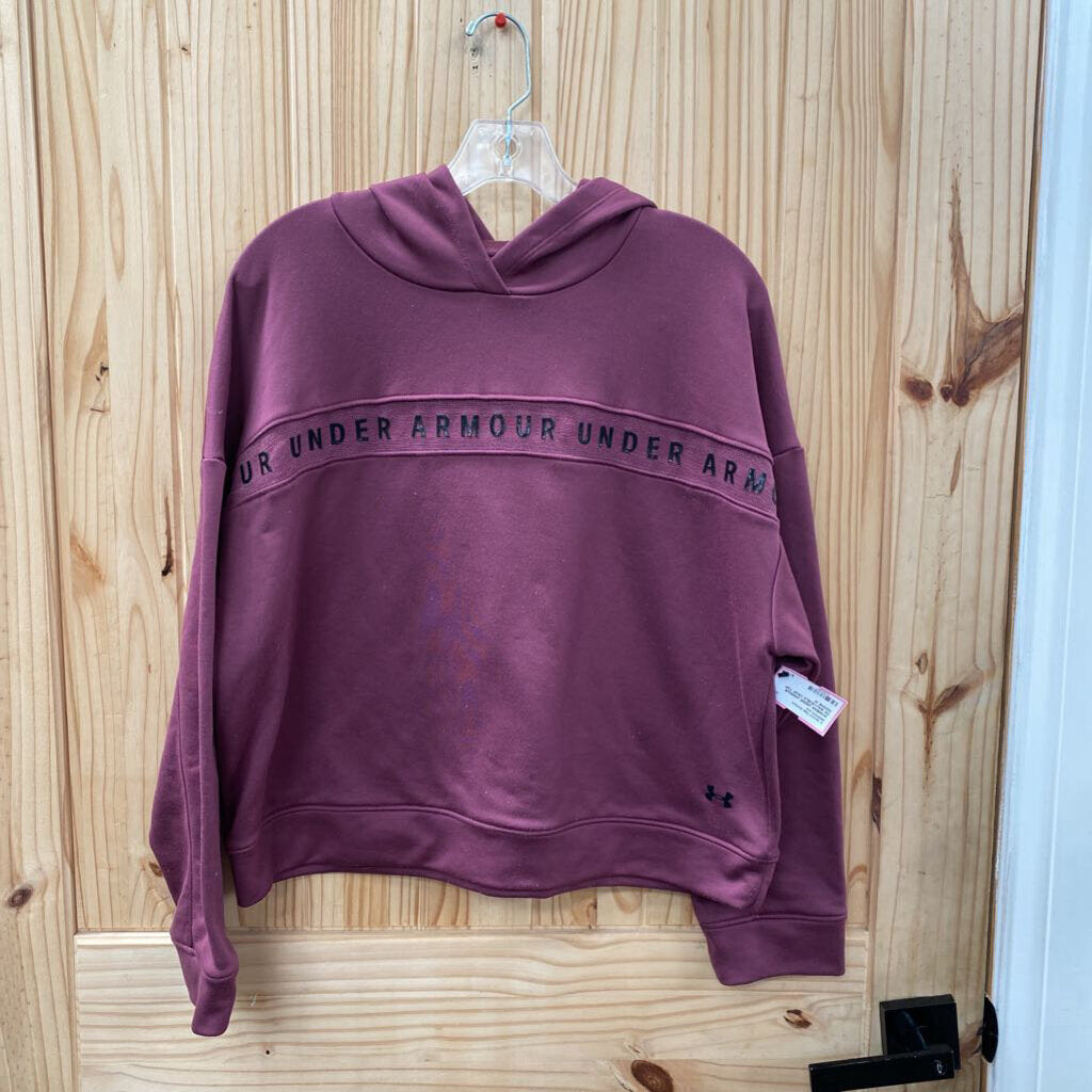 WOMENS UNDER ARMOUR DK MAUVE/BLK CROP TOP HOODIE M