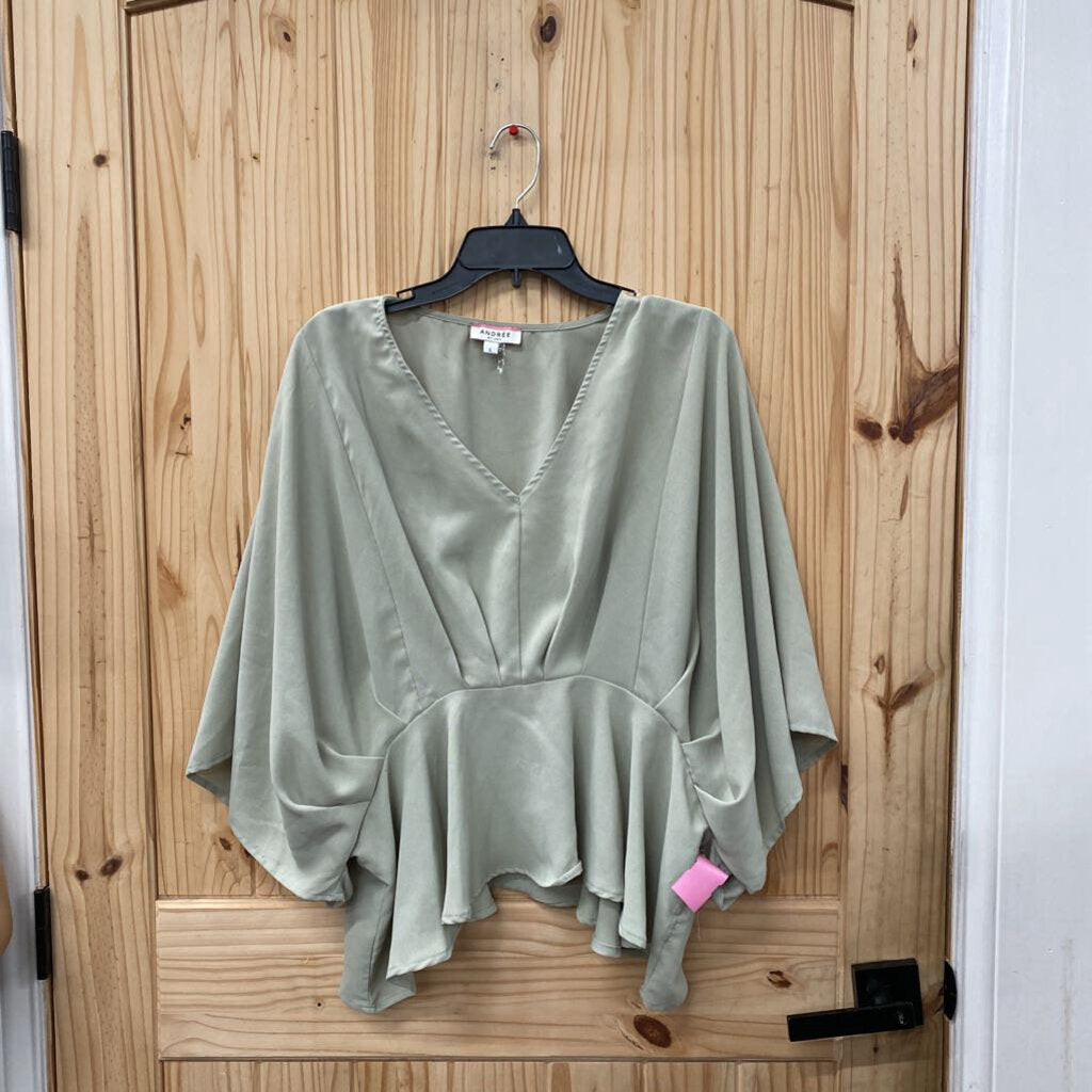 WOMENS ANDREE LT OLIVE GREEN CASUAL TOP L