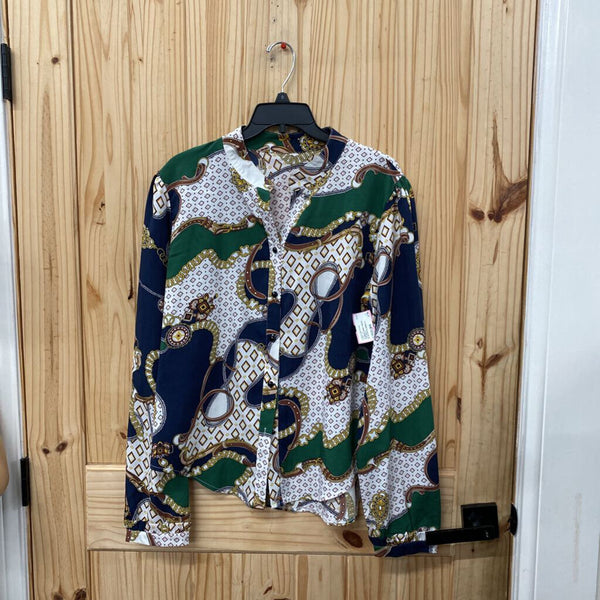 WOMENS SHEIN CASUAL TOP NAVY BLUE/WHITE/GREEN XL