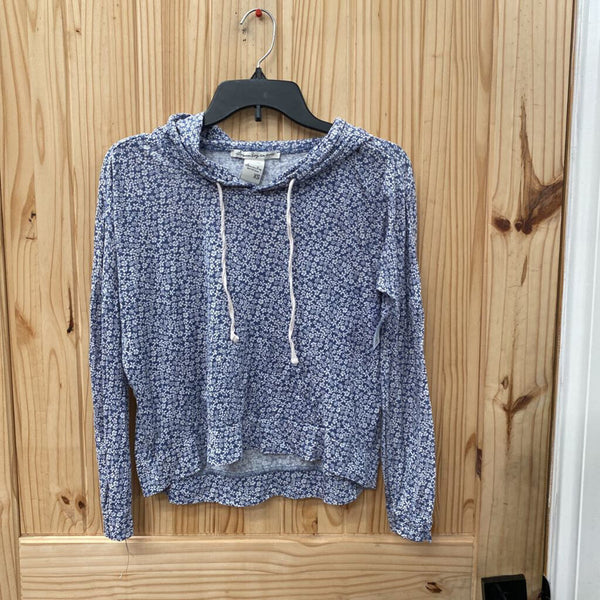 WOMENS AMERICAN RAG BLUE/WHITE FLORAL HOODED SHIRT XS
