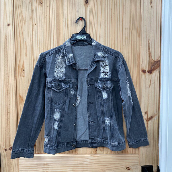 WOMENS BLK DENIM DIST. JACKET S/M