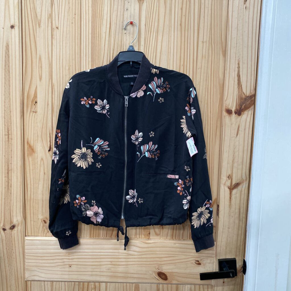 WOMENS WHO WHAT WEAR BLK FLORAL JACKET S
