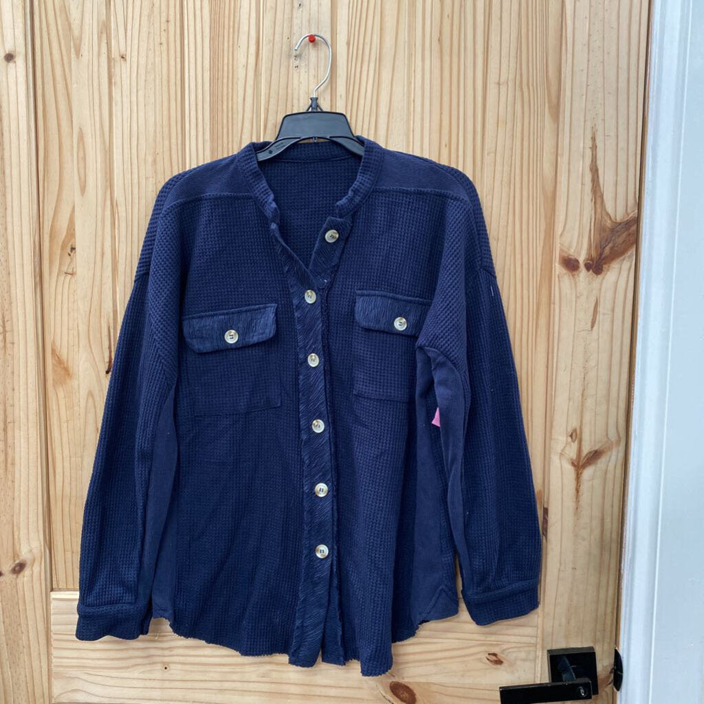 WOMENS BLK LS BUTTON UP SHIRT S