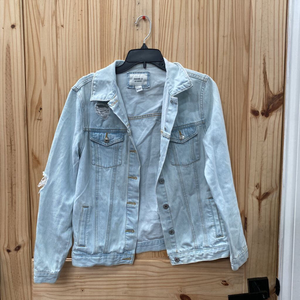 WOMENS FOREVER 21 LT DENIM DIST. JEAN JACKET S
