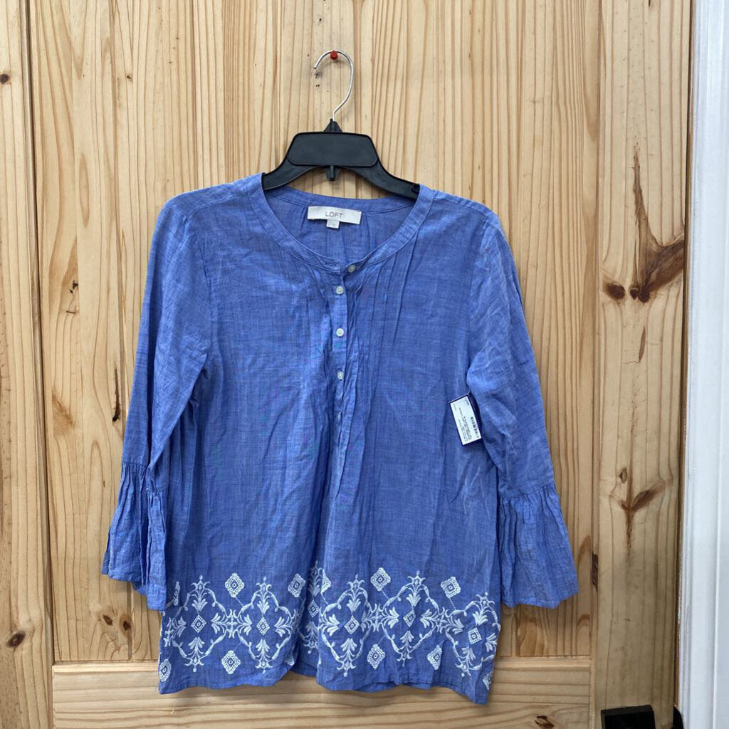 WOMENS THE LOFT CASUAL TOP LINEN/WHITE M