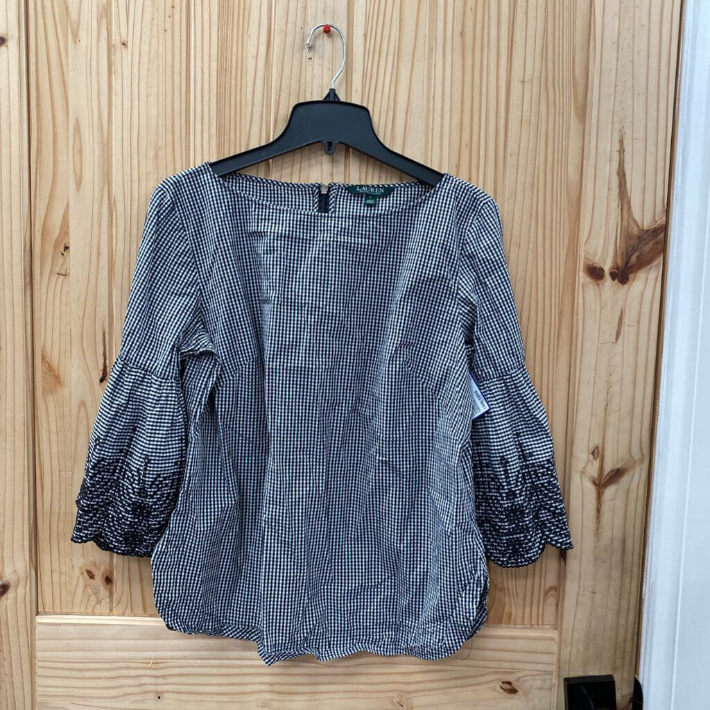 WOMENS RALPH LAUREN CASUAL TOP BLK/WHITE CHECKERED L