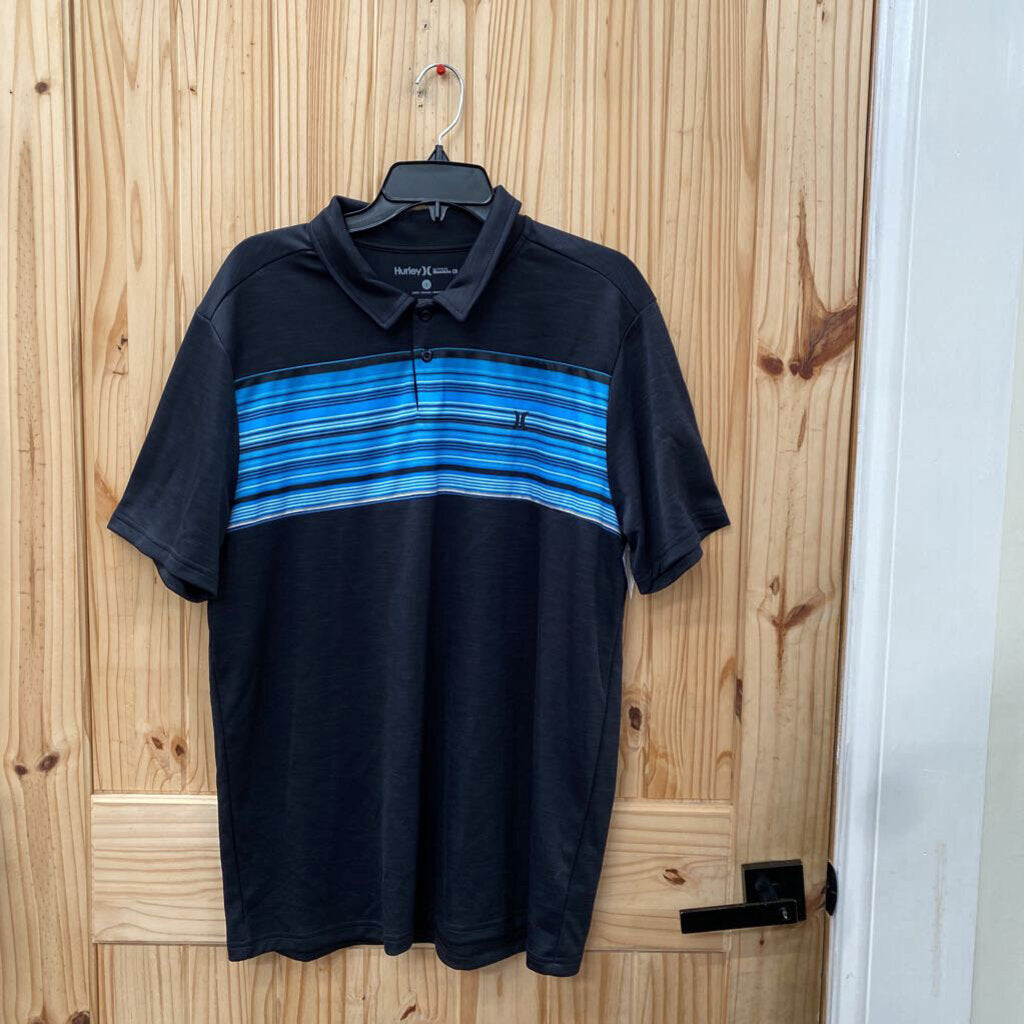 MENS HURLEY POLO SHIRT BLK/SKY BLUE L