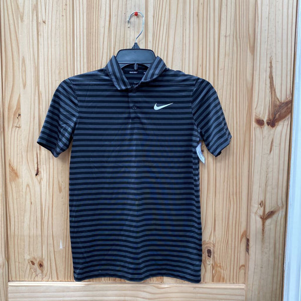 BOYS NIKE POLO SHIRT BLK/GREY STRIPE M 10