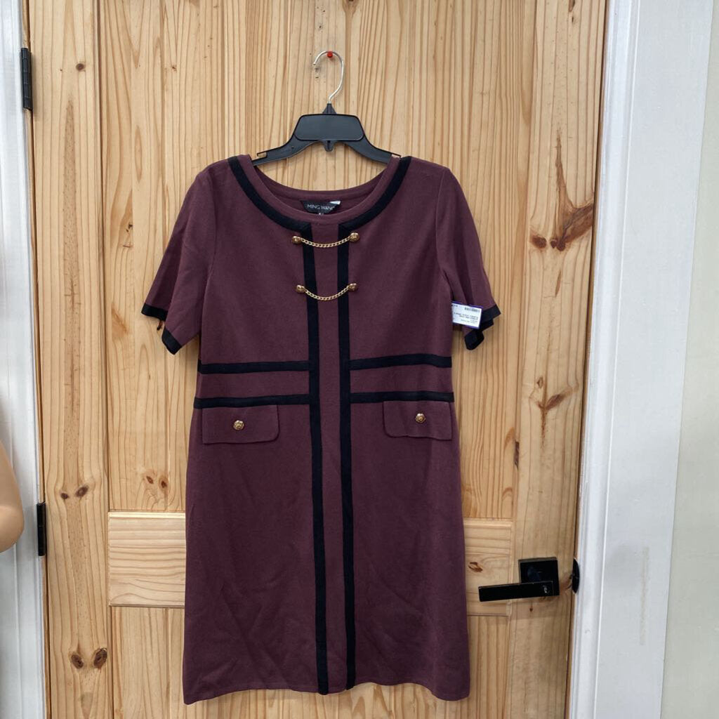WOMENS MING WANG PLUM/BLK CASUAL DRESS S