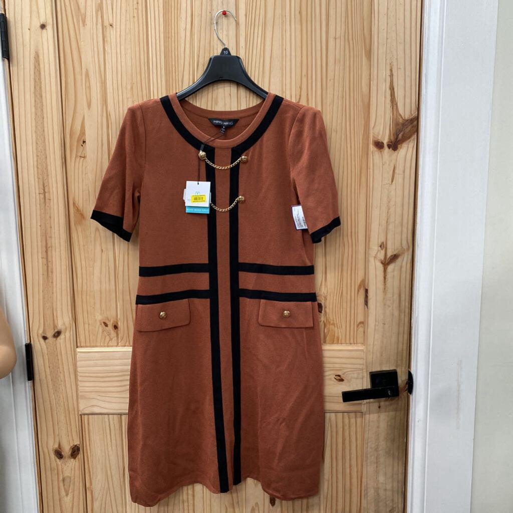 WOMENS MING WANG RUST/BLK CASUAL DRESS S NWT