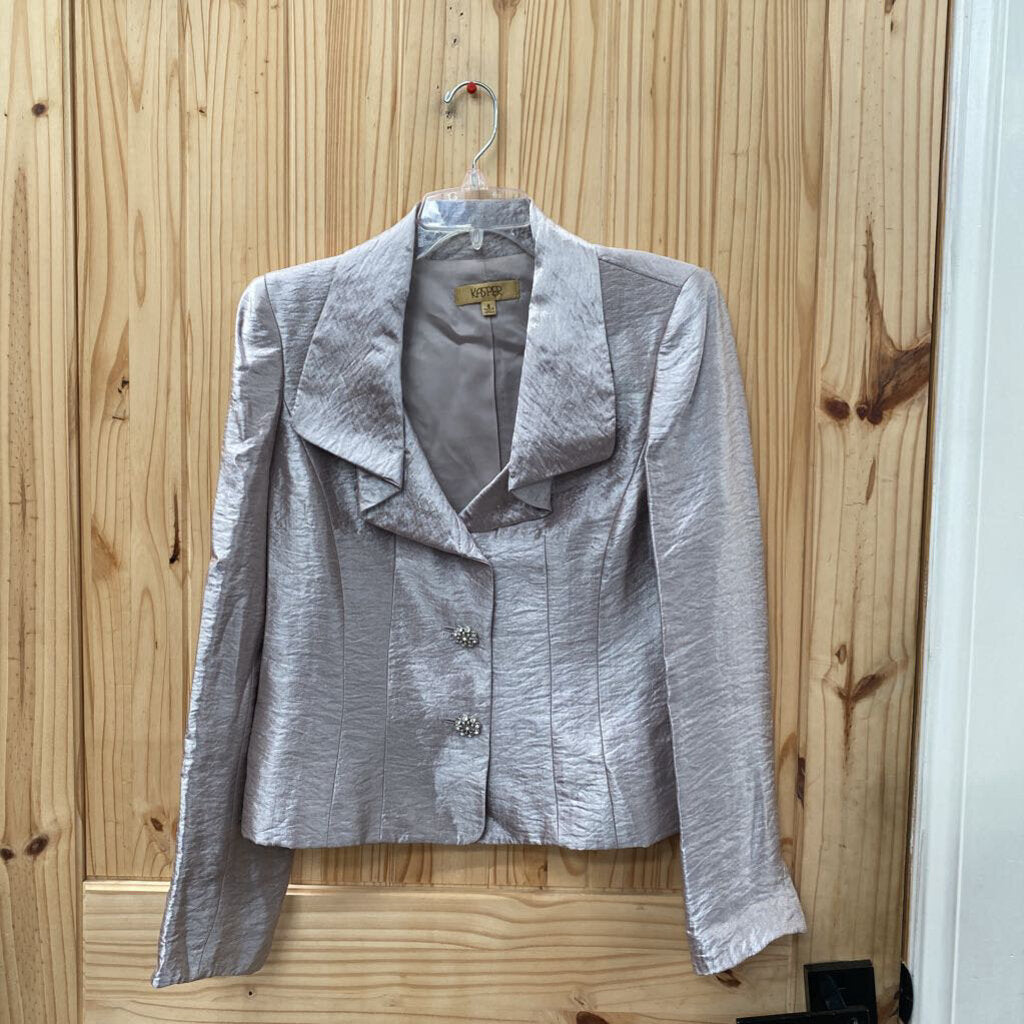 WOMENS KASPER METALLIC SILVER CASUAL BLAZER 8