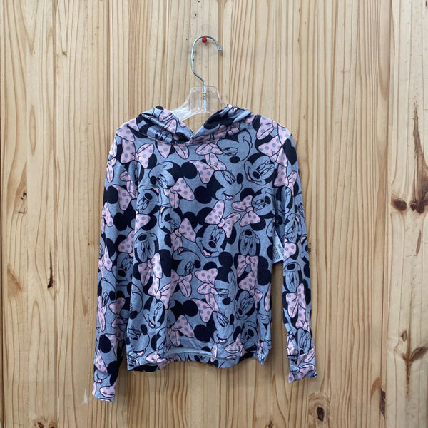 GIRLS MINNIE MOUSE LS HOODED SHIRT GREY/PINK/BLK 6X