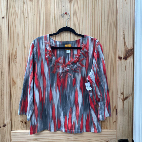 WOMENS RUBY RD. CASUAL TOP RED/GREY XL