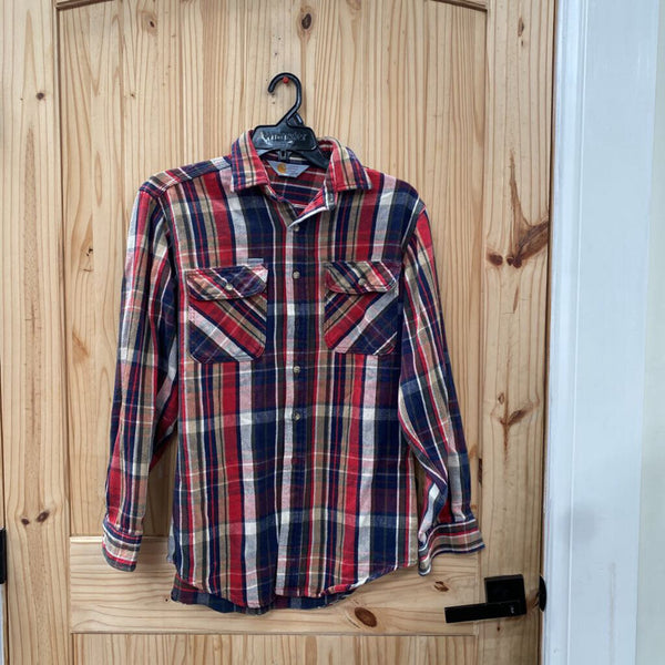 MENS CARHARTT PLAID LS BUTTON UP SHIRT RED/TAUPE/NAVY BLUE L