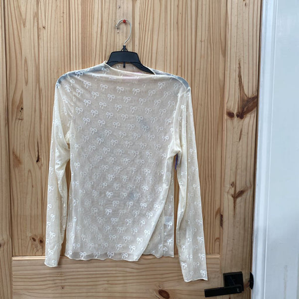WOMENS B.A.B.E. BRAND IVORY SHEER TOP W/RIBBONS L