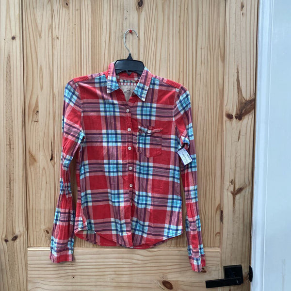 WOMENS HOLLISTER LS PLAID BUTTON UP SHIRT M