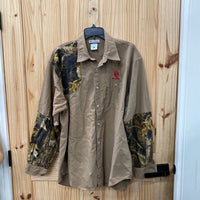 MENS COLUMBIA OU OKLAHOMA LS TAUPE/CAMO SHIRT L