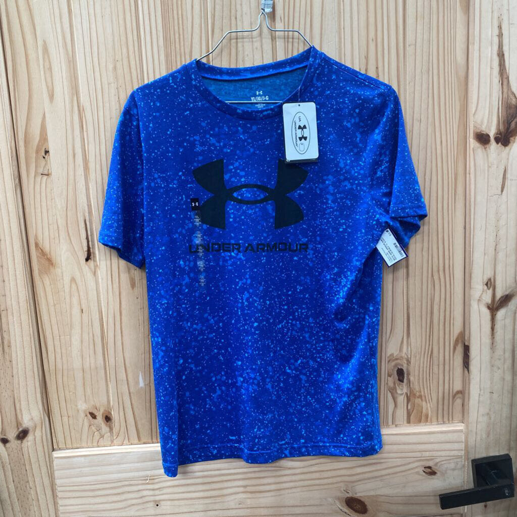 BOYS UNDER ARMOUR SHIRT ROYAL BLUE/BLK YL 12 NWT