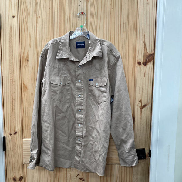 MENS WRANGLE LS SNAP UP SHIRT DK TAUPE XL