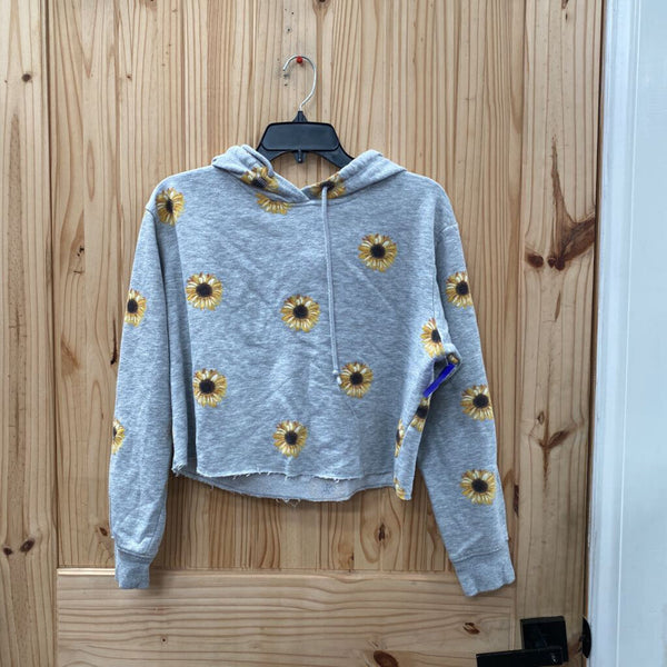 WOMENS NO BOUNDARIES CROP TOP HOODIE GREY W/SUNFLOWERS M