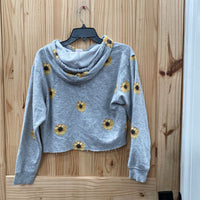 WOMENS NO BOUNDARIES CROP TOP HOODIE GREY W/SUNFLOWERS M