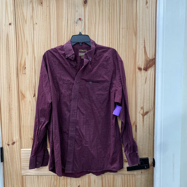 MENS ARIAT DK WINE BUTTON UP SHIRT L