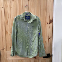 MENS AMERICAN EAGLE LS BUTTON UP SHIRT GREEN/WHITE/BLUE S