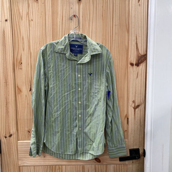 MENS AMERICAN EAGLE LS BUTTON UP SHIRT GREEN/WHITE/BLUE S