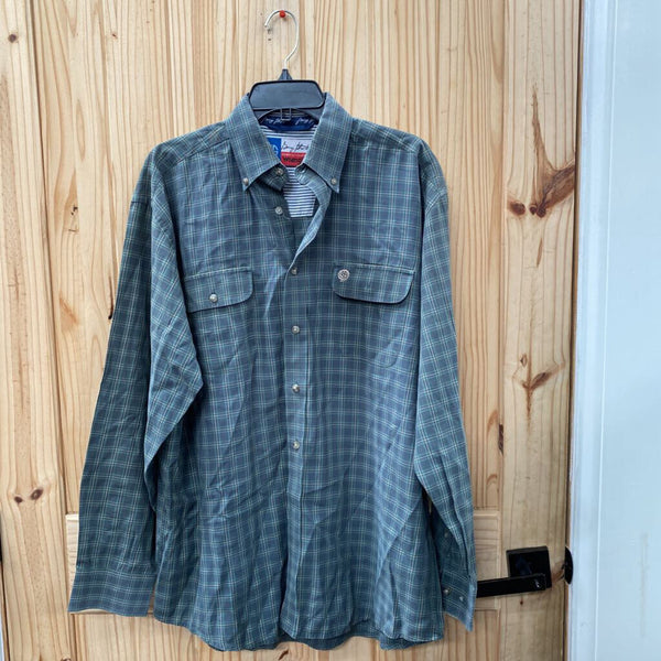 MENS WRANGLER LS BUTTON UP SHIRT DK GREEN/TAUPE XL