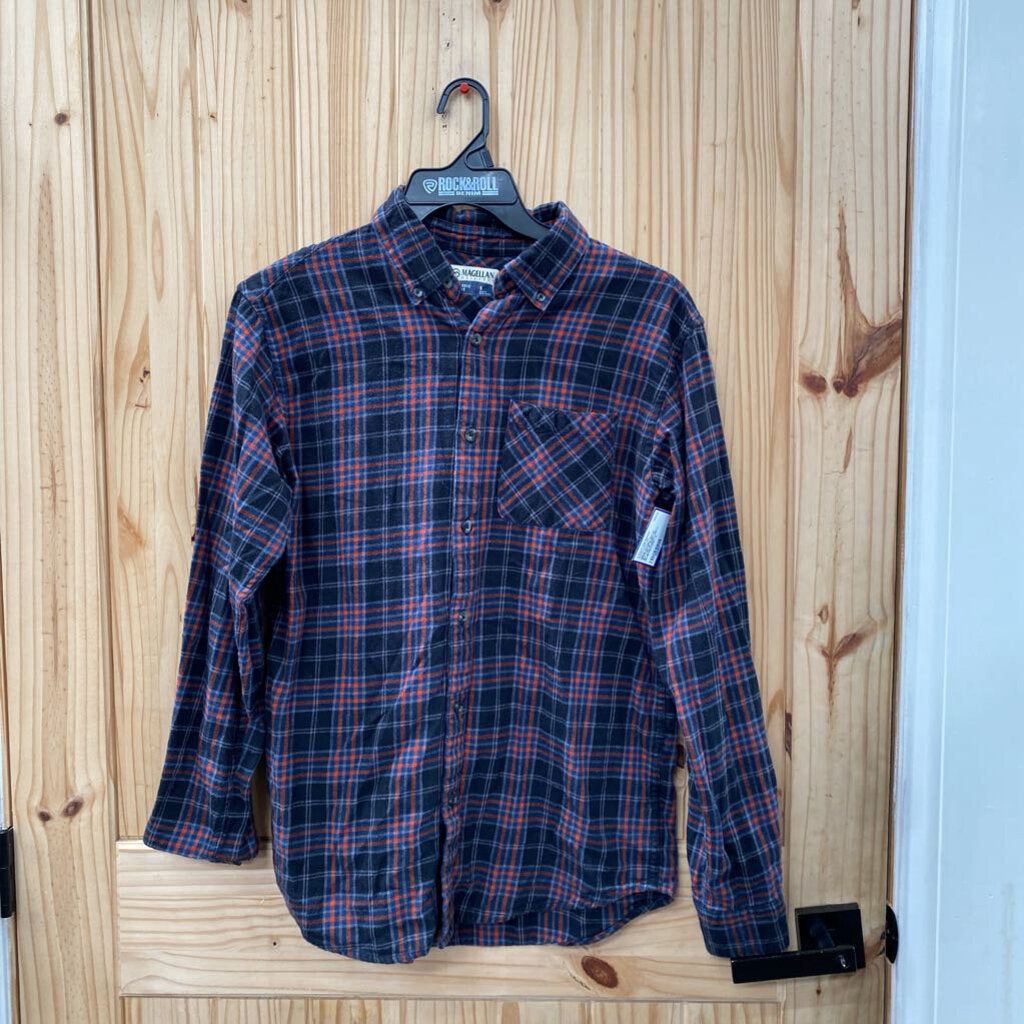 MENS MAGELLAN LS BUTTON UP SHIRT NAVY BLUE/RED/GREY S