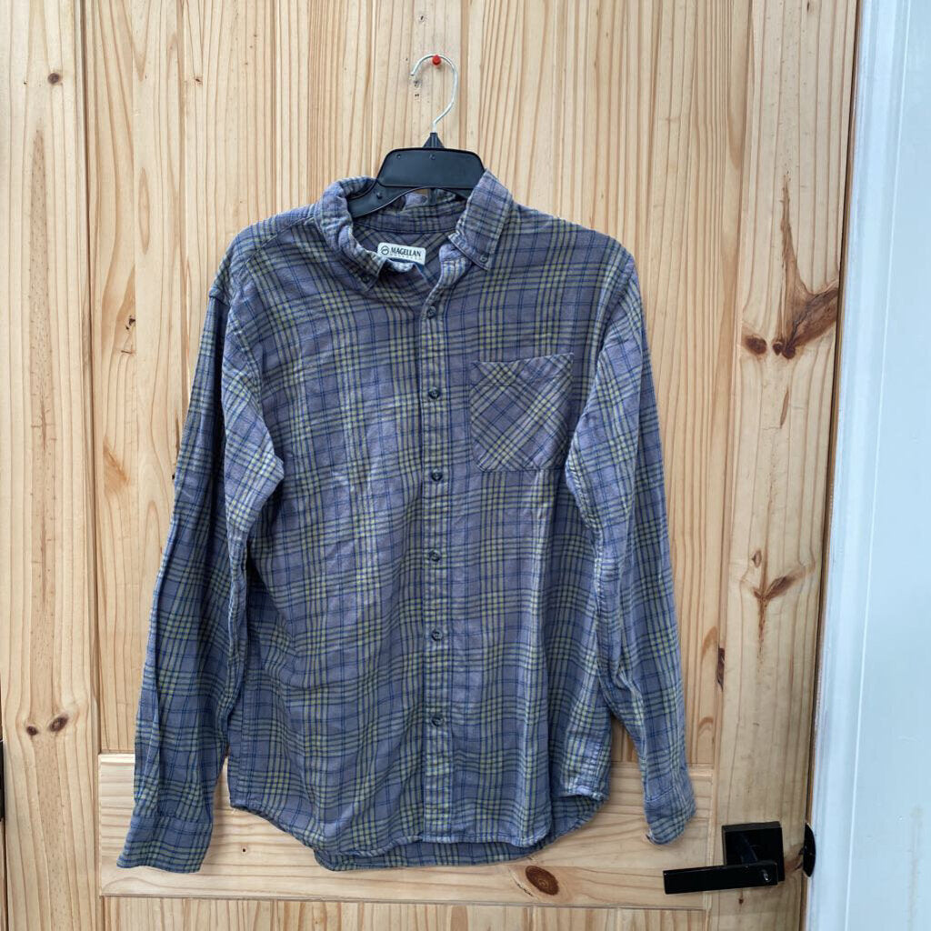 MENS MAGELLAN LS BUTTON UP SHIRT GREY/LT GREEN S