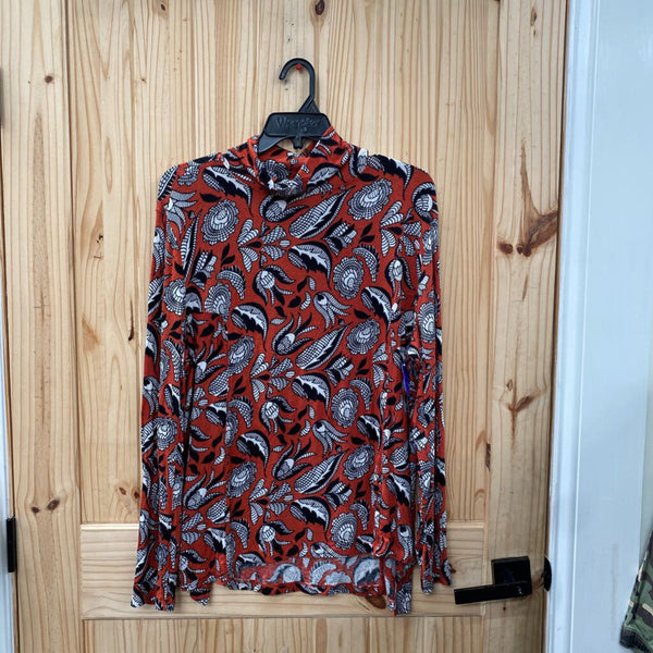 WOMENS CATO LS CASUAL TOP RED RUST/WHITE/BLK XL