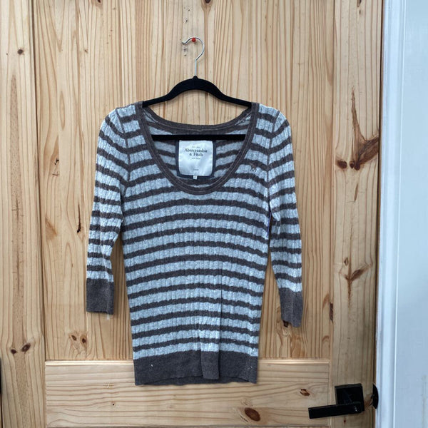 WOMENS ABERCROMBIE & FITCH LS SHIRT LT GREY/DK GREY L