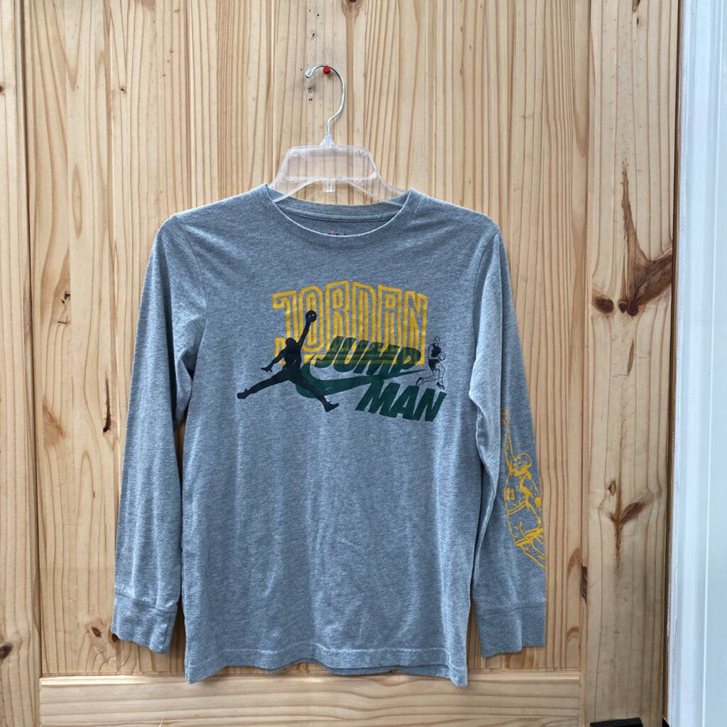 BOYS JORDAN LS SHIRT GREY/DK GREEN/YELLOW L 12/13