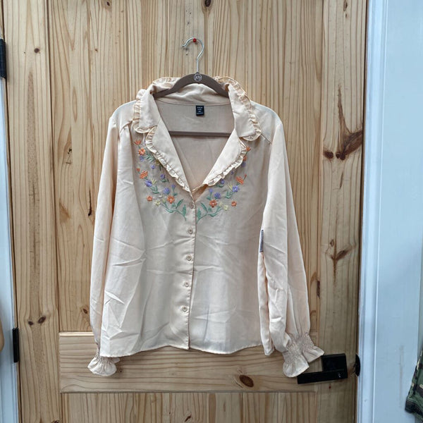 WOMENS SHEIN LT BEIGE FLORAL TOP 1XL